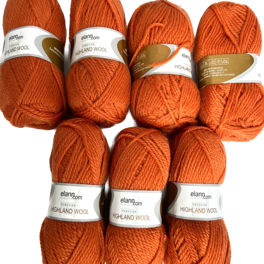 Lot Of 7 Elann Collection Peruvian Highland Wool Orange Same Dye Lot 50 grams ea